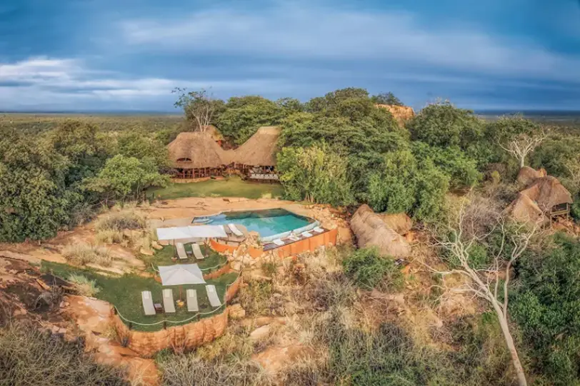Elsa’s Kopje Lodge overlooking the rugged landscapes of Meru National Park, Kenya.
