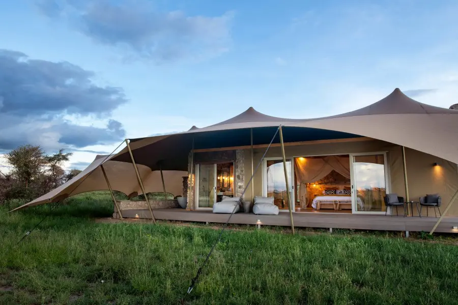 Luxury safari tented suite at Namiri Plains Camp by Asilia Africa in the Eastern Serengeti