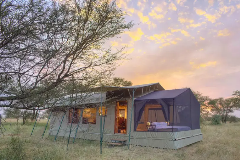 Entrance to a standard room at Olakira Migration Camp in the Serengeti, Tanzania.