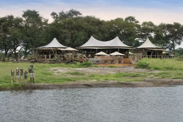 Aerial view of Somalisa Camp in Hwange National Park during a family safari