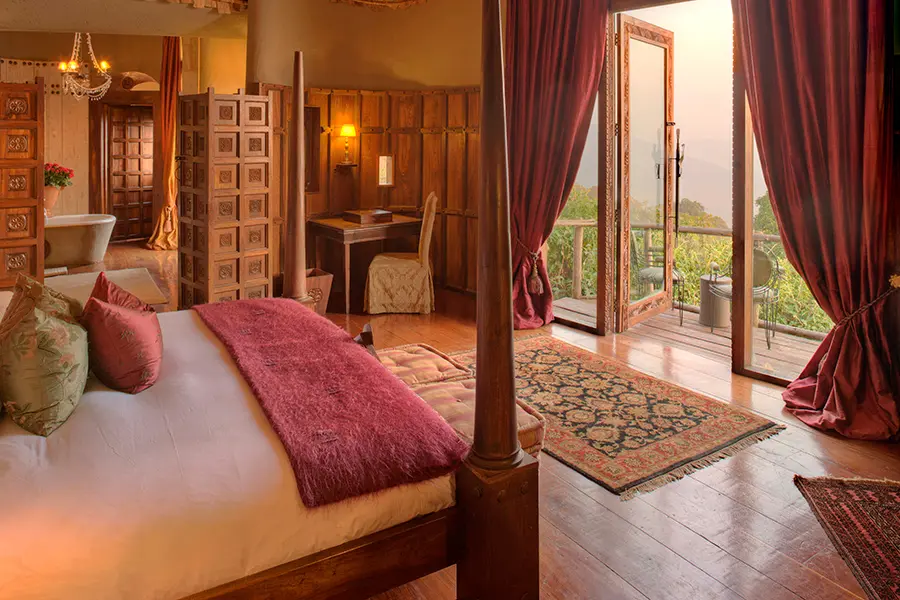 Upper level luxury bedroom suite at Ngorongoro Crater Lodge