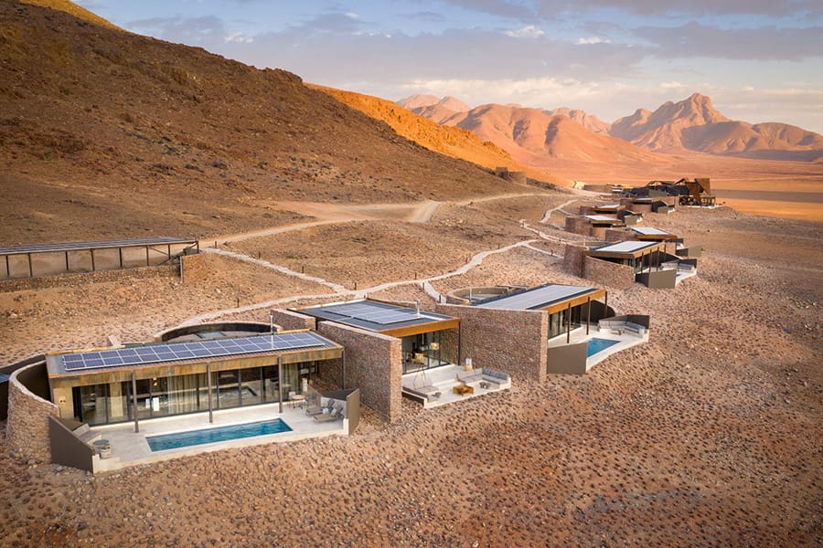Star Dune Suite exterior at Sossusvlei Desert Lodge overlooking the Namib Desert in Namibia