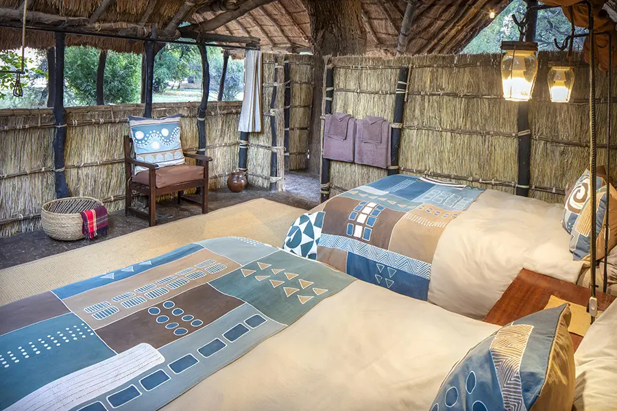 Family chalet at Tafika Camp with two beds in South Luangwa, Zambia